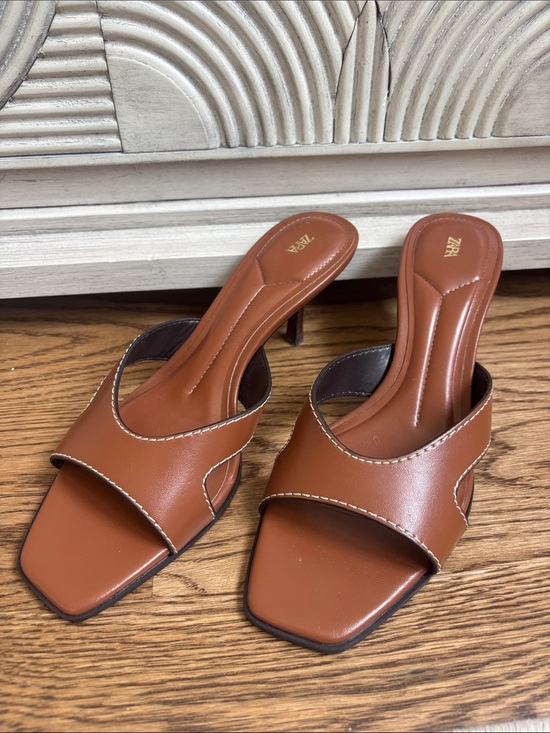 Zara Shoes - Zara Tan Brown Leather Slide Mules